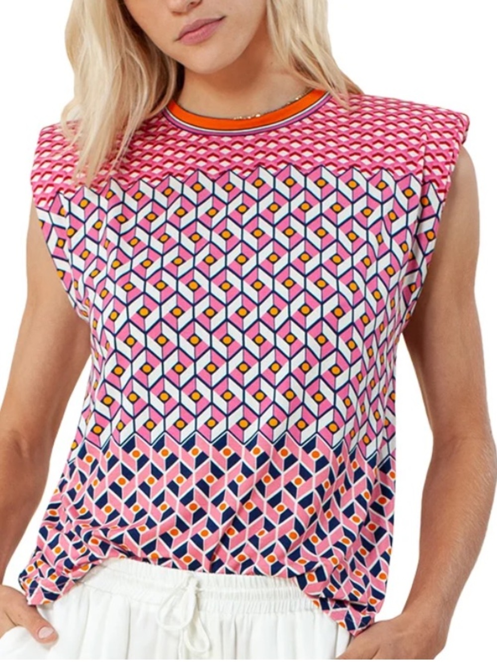 HALE BOB Geo Print Padded Cap-Sleeve Top
